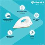Bajaj DX-7 1000W Dry Iron with Advance Soleplate and Anti-bacterial German Coating Technology White